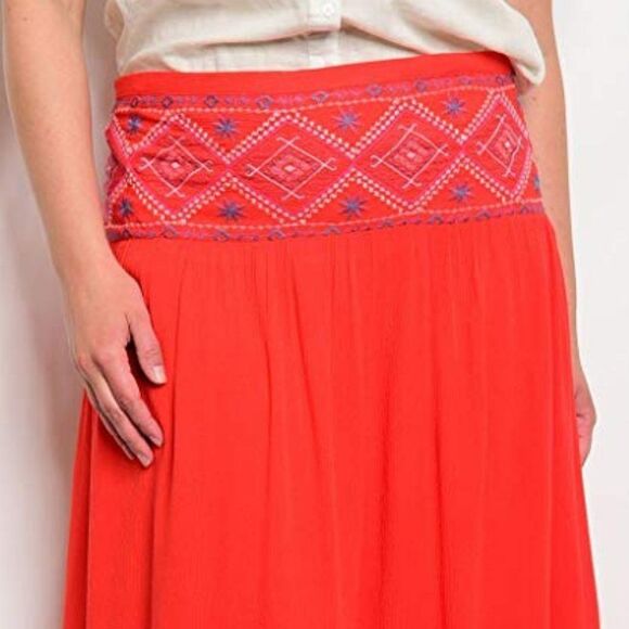 Plus Size Red Boho High Waist Lightweight Maxi Skirt 1X - Picture 2 of 3